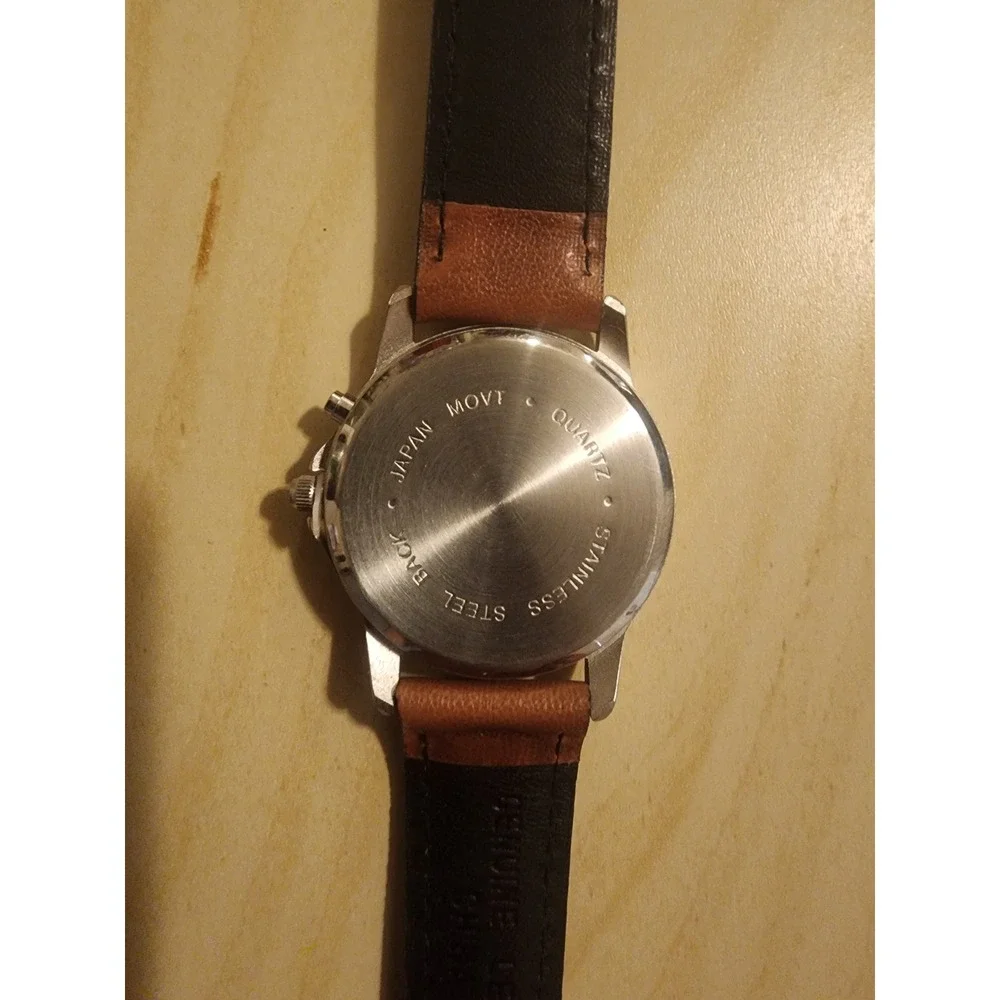 Vintage TIME magazine Mens Watch Brown Leather Strap White Dial Japan Movt AS IS